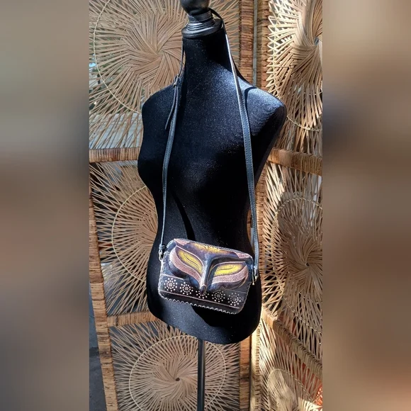 100% Leather Handmade Fox Face Black and Brown Women's Crossbody Bag - Picture 5 of 5